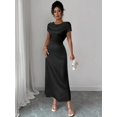 thumbnail image 4 of Black Satin Cowl Neck Short Sleeve Maxi Dress For Elegant Day Or Evening Wear, 4 of 6