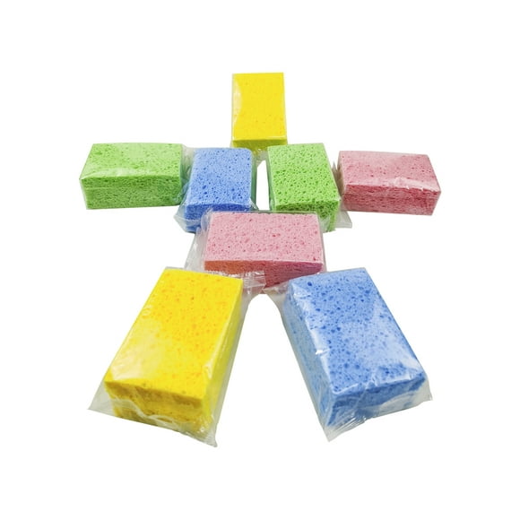 Cellulose Sponges Kitchen, for Washing Dishes, in Bulk, 24 Pack (3 Count x 8 Individually Wrapped + 2 Free Scouring Pads), Natural Biodegradable