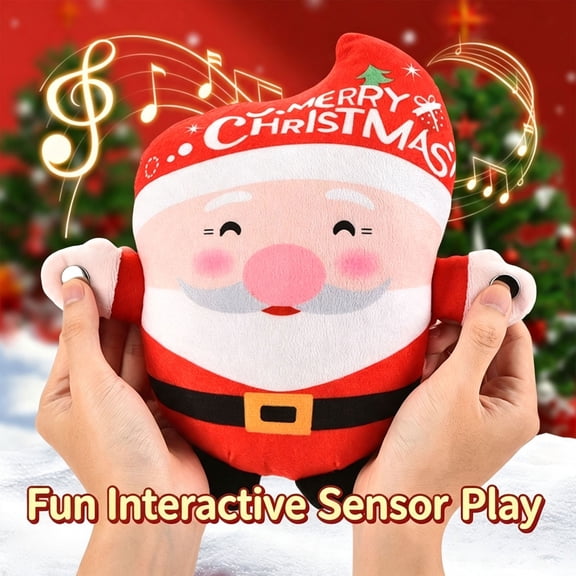 Interactive Musical Santa Plush Toy with Touch Sensors & Sounds, 1Pc 10x10x3.93 Inch Soft Stuffed Holiday Decoration, Family Party Interactive Game Christmas Gift, bldnkj