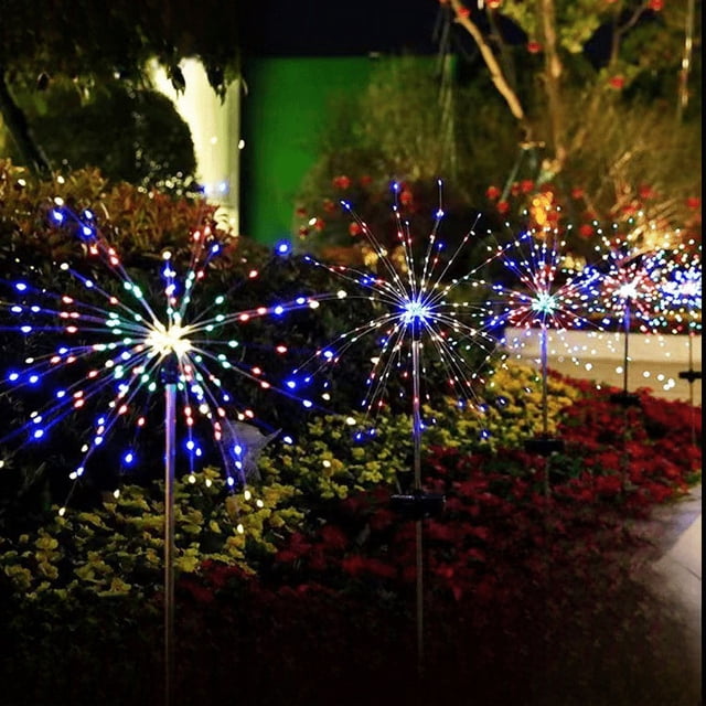 Lámpara de fuegos artificiales con energía solar insertada en todo el cielo, lámpara de alambre de cobre con forma de estrella, cadena de diente de león, lámpara impermeable para exteriores, lámpara