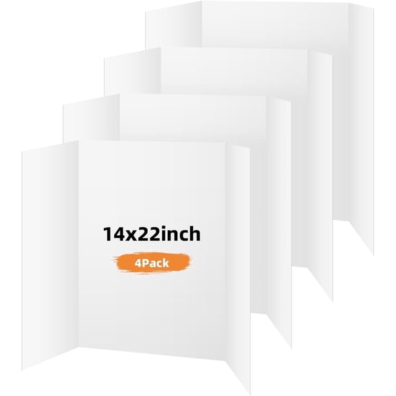 4 Pack Trifold Poster Board, 14 x 22 Inches White Presentation Display Board, Portable Cardboard for School Science Fair, Classroom Projects, and Desktop Presentations
