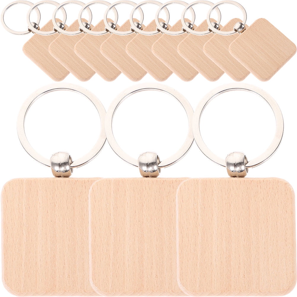 FUEENIRVA 12Pcs Wooden Keychain Blanks Light Yellow DIY Craft Supplies for Decoration and Personal Projects