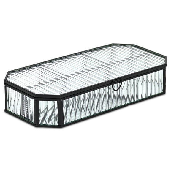 Zelara 11.6" Fluted Glass Mirrored Display Box - Black