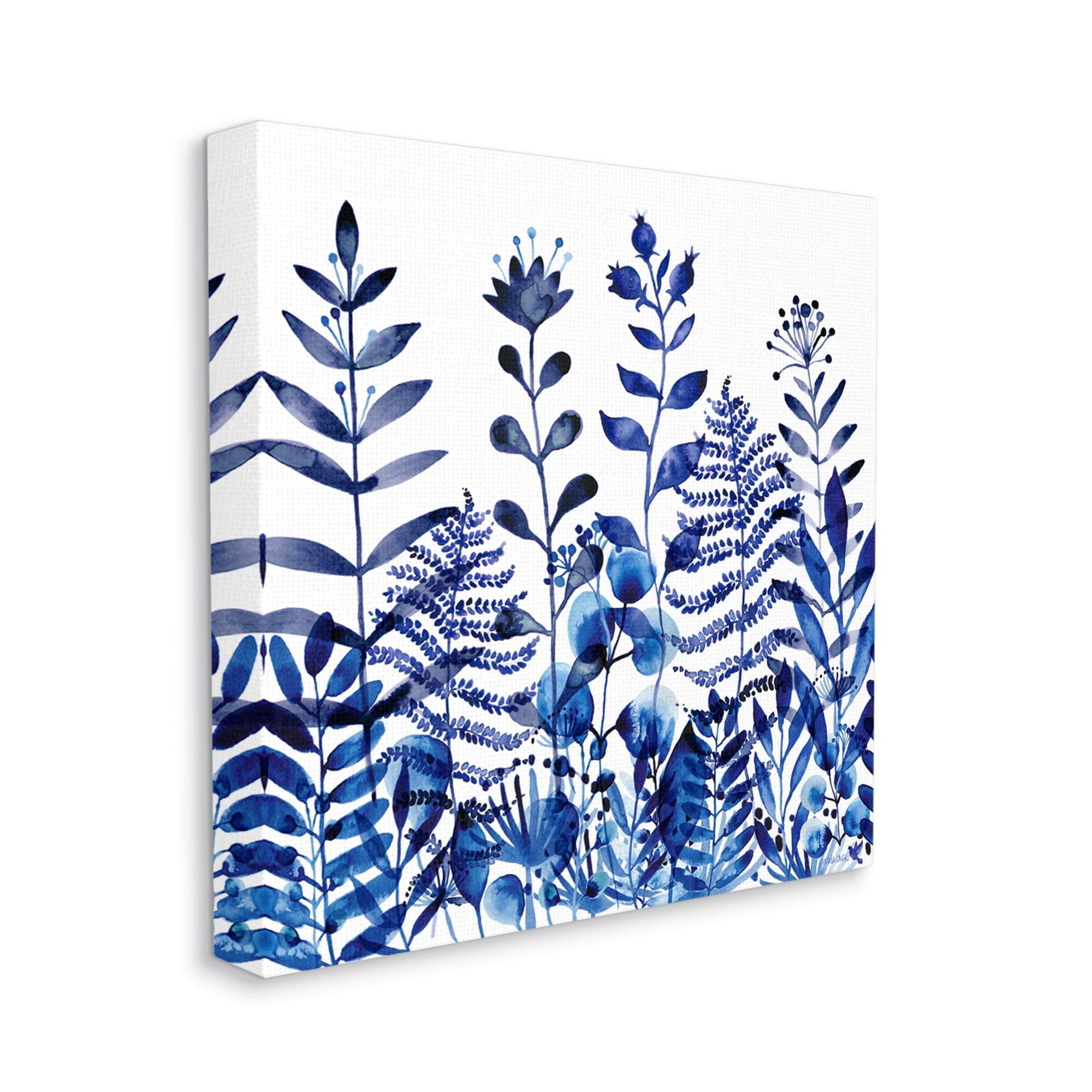 Stupell Industries Blue Fern Sprouts Nature Plants Botanical & Floral Painting Gallery Wrapped Canvas Print Wall Art