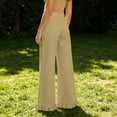 thumbnail image 4 of Mifsaly Womens Ruffle Hem Wide Leg Pants High Waist Button Fly Flare Pants Lightweight Loose Fit Flowy Summer Casual Outfits with Pockets Khaki,XXL, 4 of 5