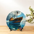 thumbnail image 6 of Bingfone Floral Ship On Ocean Print Bone China Dinner Decorative Plates,Handmade Ceramic Dinner Plate with Stand for Home Club-6in, 6 of 6