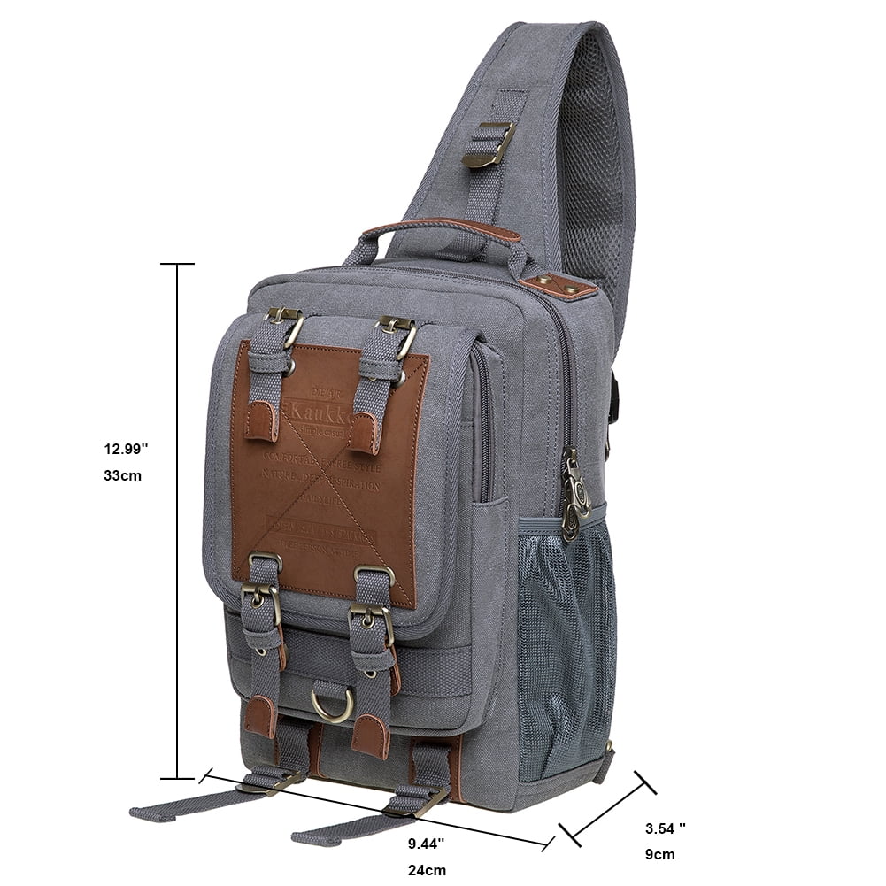 KAUKKO Canvas Messenger Bag Cross Body Shoulder Sling Backpack Travel Hiking Chest Bag