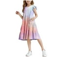 thumbnail image 1 of ZACPNCV Robe Fille Manches à Volants à Étages Évasée Ligne A Mignonne Midi Décontractée Robe d'Été Rose 11-12 Ans, 1 of 9