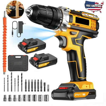Cordless Brushless Impact Driver Hammer Drill Combo Kit with 2 Battery & Charger