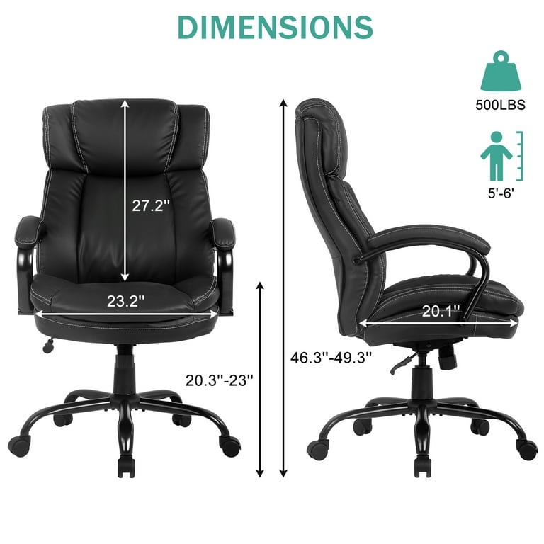 Big and Tall Office Chair 500lbs Wide Seat Ergonomic Desk Chair with Lumbar  Support Arms High Back PU Leather Executive Task Computer Chair for Heavy