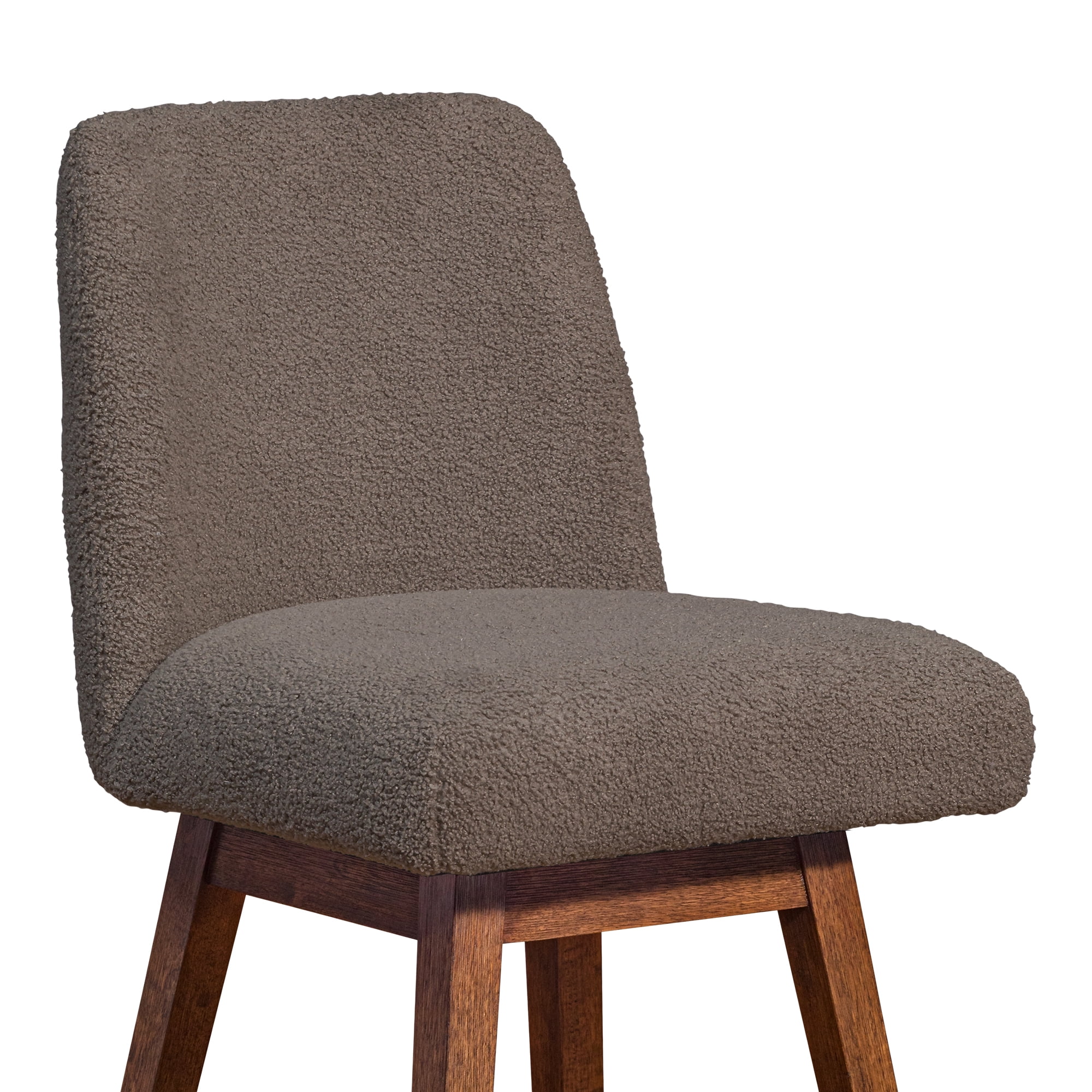 Amelia Swivel Counter Stool in Brown Oak Wood Finish with Taupe Boucle Fabric - Set of 4