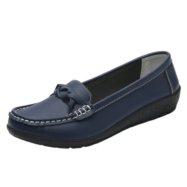 LOVZFMLL Mocassins Penny pour Femmes Classiques Slip On Chaussures Plates pour Travail de Bureau Décontracté Confortables à Bout Rond Ballerines Habillées Bleu Foncé 5