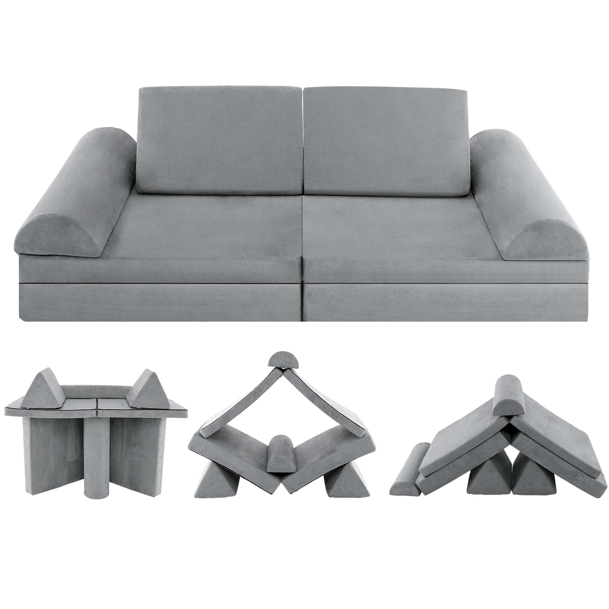 CEN Canapé pour enfants à 2 places Gris clair étoiles Peluche douce - HB13266 - Maison