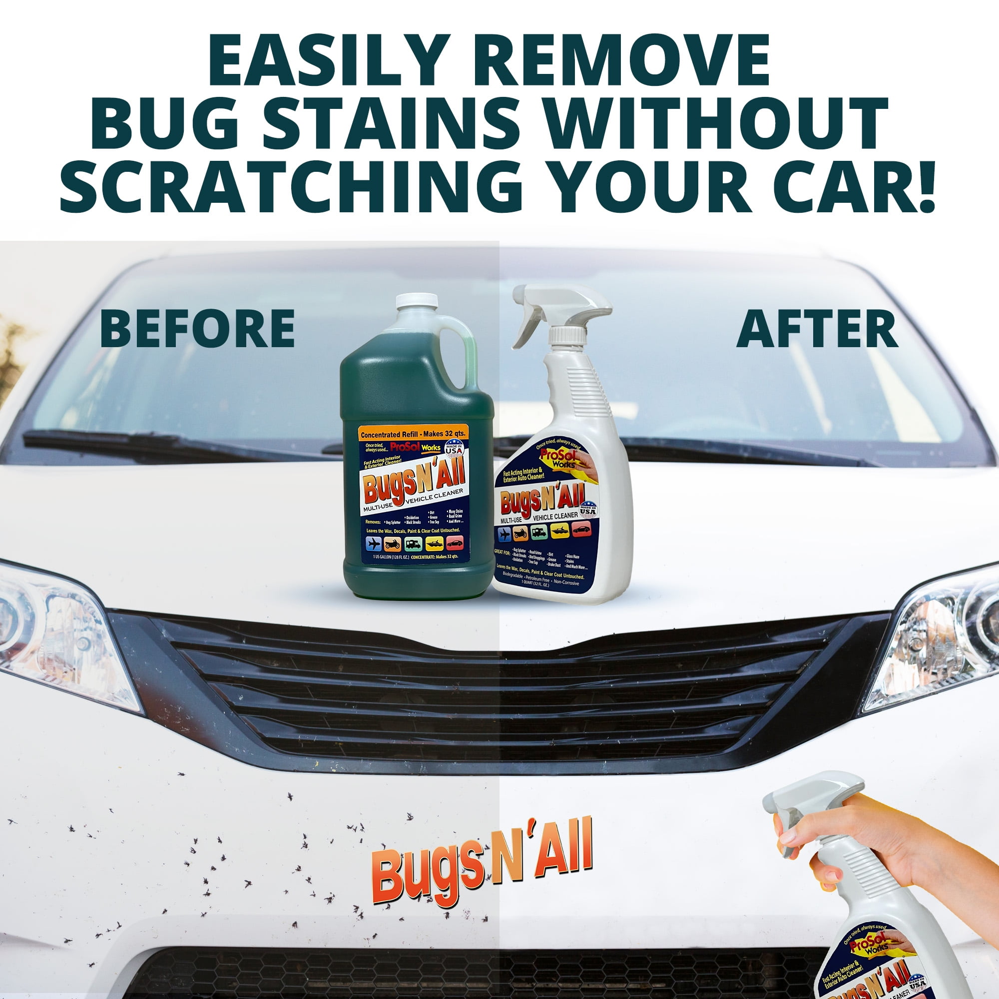 Bugs N All - Bug and Tar Remover - Interior & Exterior Cleaner for Car & Other Vehicles, 1 Gal