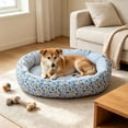 thumbnail image 2 of Floral Printed Pet Bed, All Season Use Soft Cozy Oval Dogs Bed with Removable Cover, Egg-Crate Foam Pet Bed Couch, Non-Slip Bottom (Blue, 30''x21''), 2 of 6
