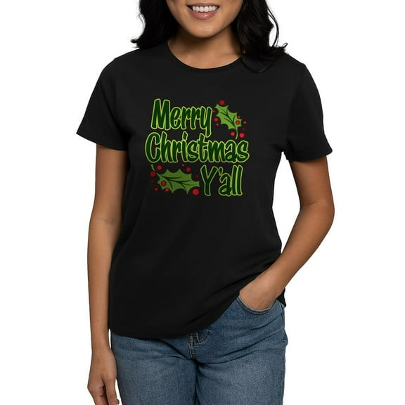 CafePress - MERRY CHRISTMAS Y'all Women's Value T Shirt - Women's Traditional Fit Dark T-Shirt