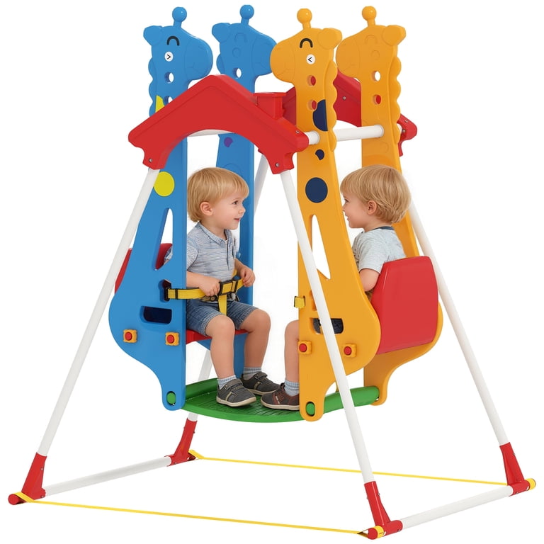 Qaba Kids Indoor Swing with Double Seats, Toddler Swing Set with