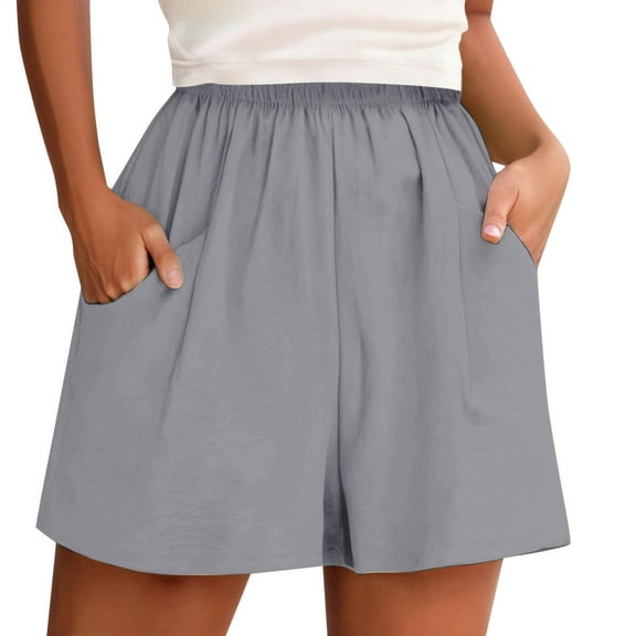 OSOLU Solid Color Women Cozy Shorts Comfortable Elastic Waist Summer Pants With Pockets For Vacation Everyday Wear Trousers Bottoms