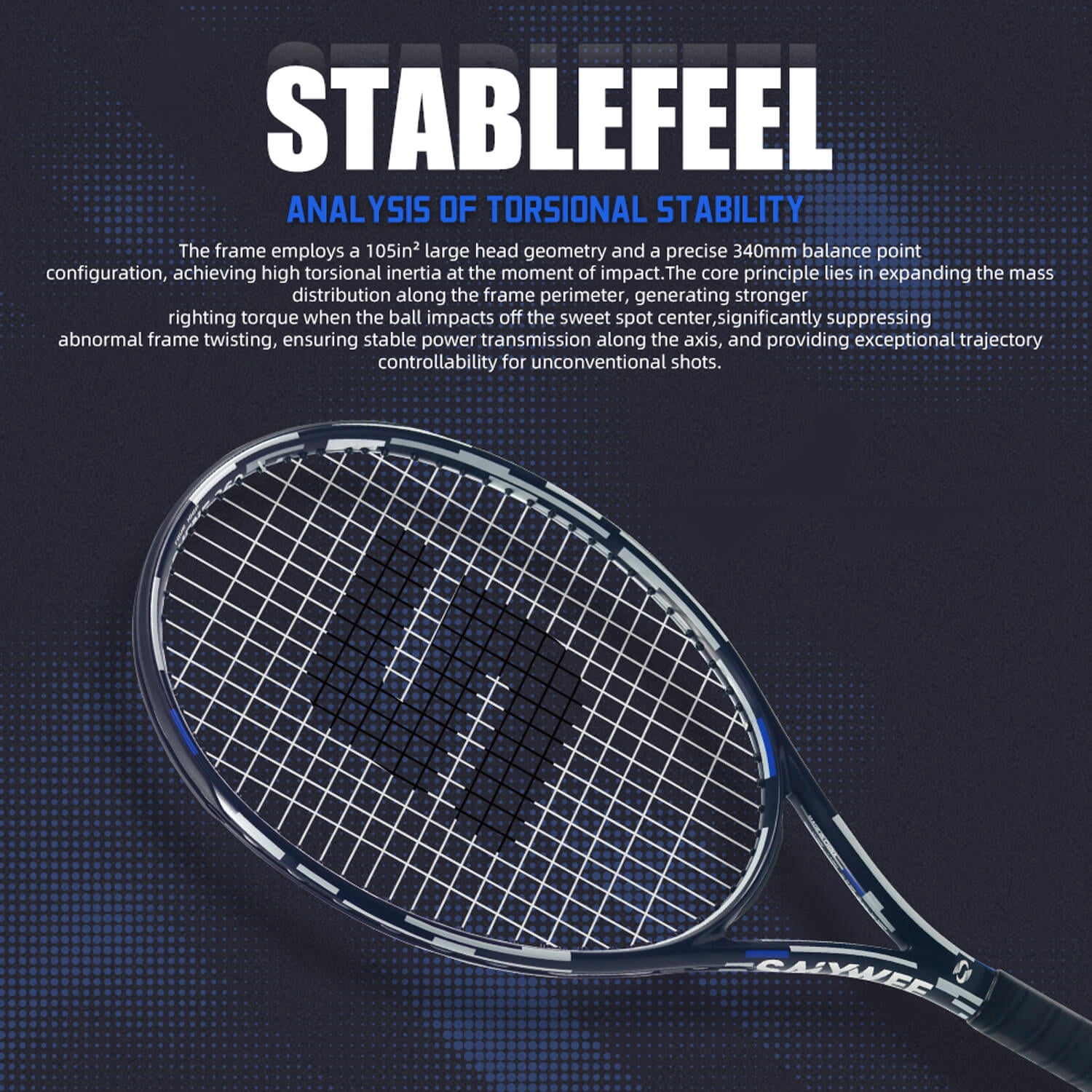 SALYWEE UNI360 Power Tennis Racquet, T800 Full Carbon Fiber Adult Recreational Tennis Racket, Lightweight 280g Unstrung, 105 sq.in., 16x19 String Pattern, Professional One-Piece Molding, Men & Women