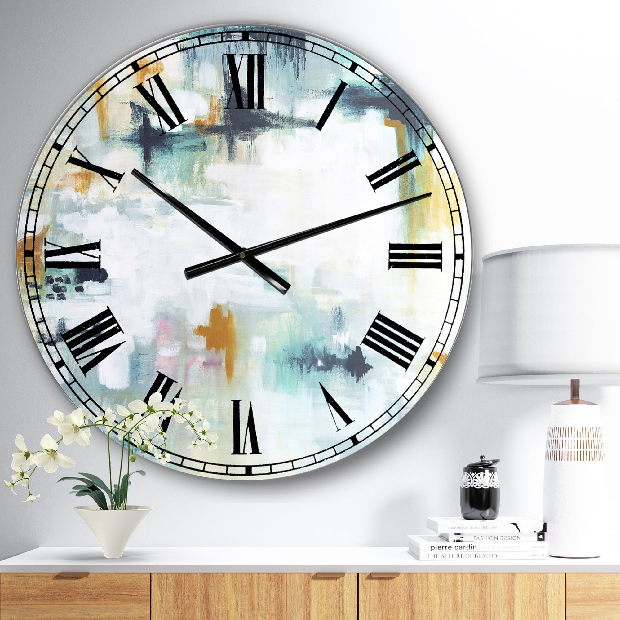 Designart Large Blue Analog Round Contemporary/Modern Wall Clocks, CLM25079-C23