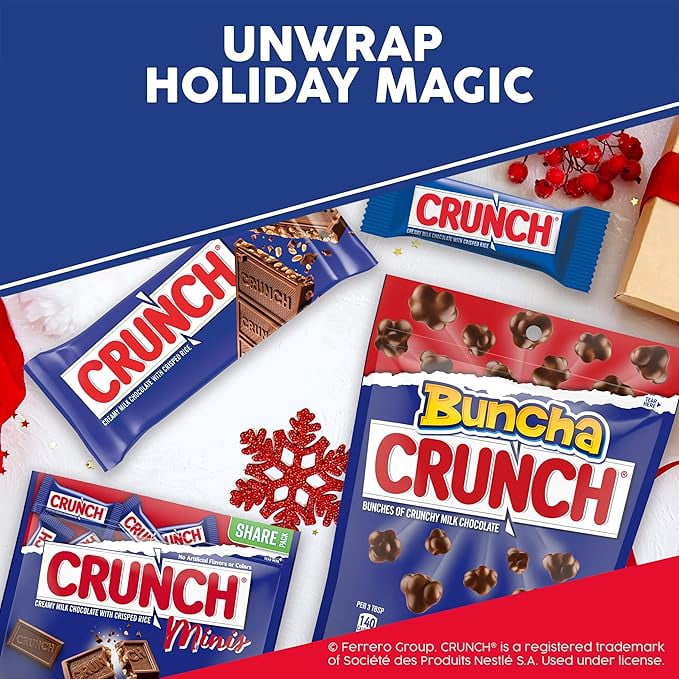 12 Pack Buncha CRUNCH Milk Chocolate and Crisped Rice Candy Box, 3.2 oz each