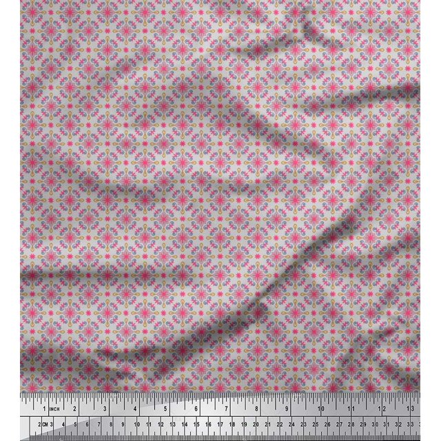 Soimoi Japan Crepe Satin Fabric Floral Small Printed Fabric 1 Yard 42 Inch Wide