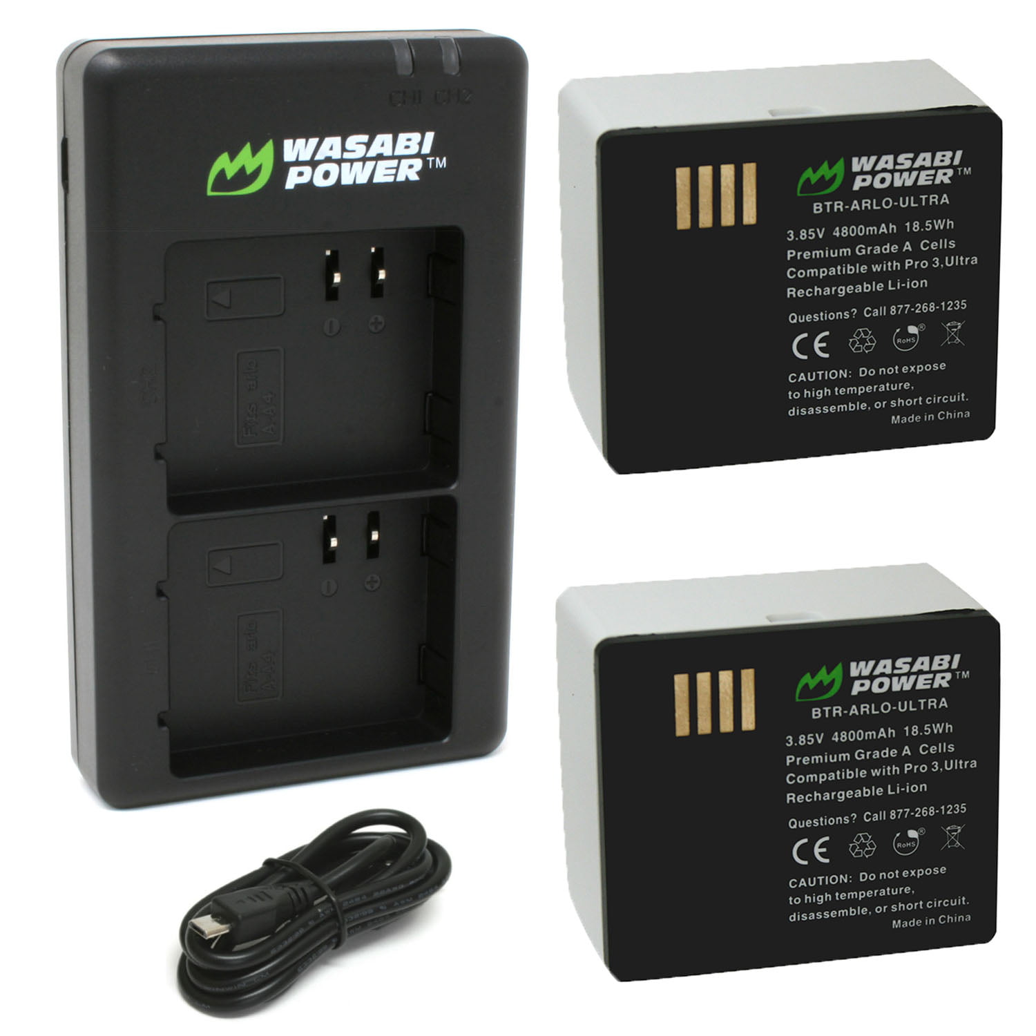 Wasabi Power Battery (2Pack) and Dual Charger for Arlo Pro 3, Ultra (VMA5400 & VMA5400C