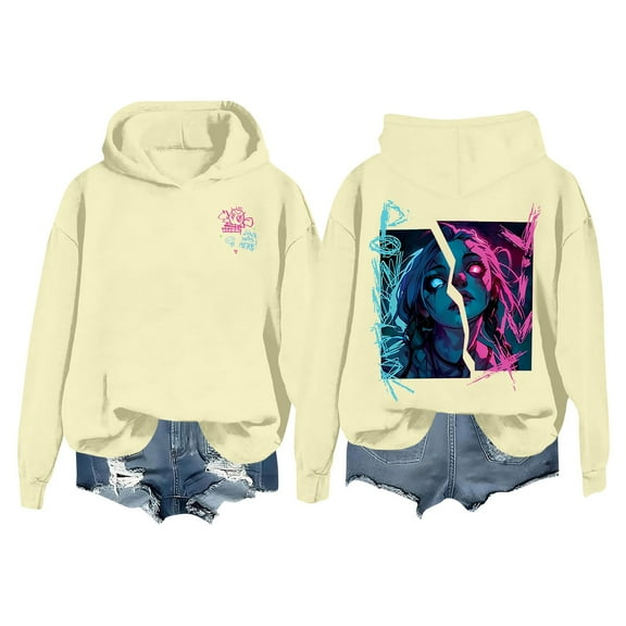 KYGABAK League of Legends Jinx Hoodie Arcane Hoodie for Men Women Arcane Jinx Sweatshirt Women Fashion O Neck Long Sleeve Printed top Hoodie Sweatshirt