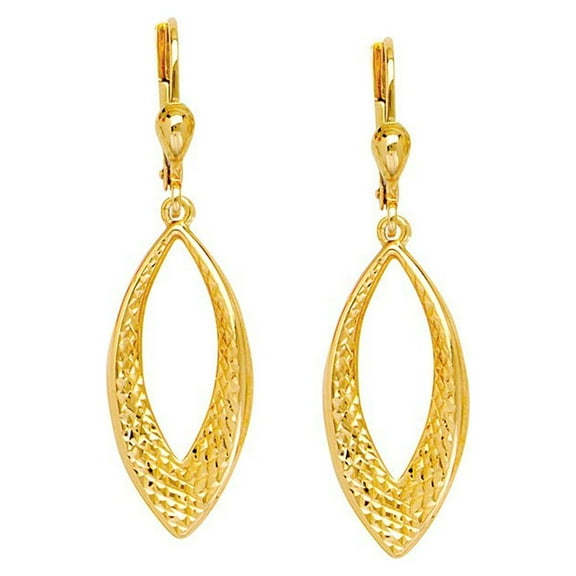 10k Yellow Gold Open Puffed Marquise Shaped Dangle Earrings - 2.1 Grams