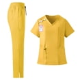 thumbnail image 3 of YgkuHd Women's Scrub Set – Short Sleeve V-Neck Top with Pockets & Drawstring Pants, Surgical Nursing Uniform for Hospital Clinic, Sizes S-XXL,Yellow_M, 3 of 6