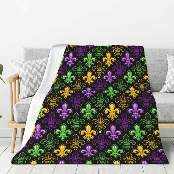 Hirioo Mardi Gras1 for Flannel Blanket, Cozy and Warm Throw for Bed or Couch ,Perfect for All Seasons-40"x30"