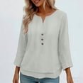 thumbnail image 2 of Sexlip Womens Henley Blouse 3/4 Sleeve Button Placket Design Soft Fabric Relaxed Silhouette for Daily Wear White XXXL, 2 of 7