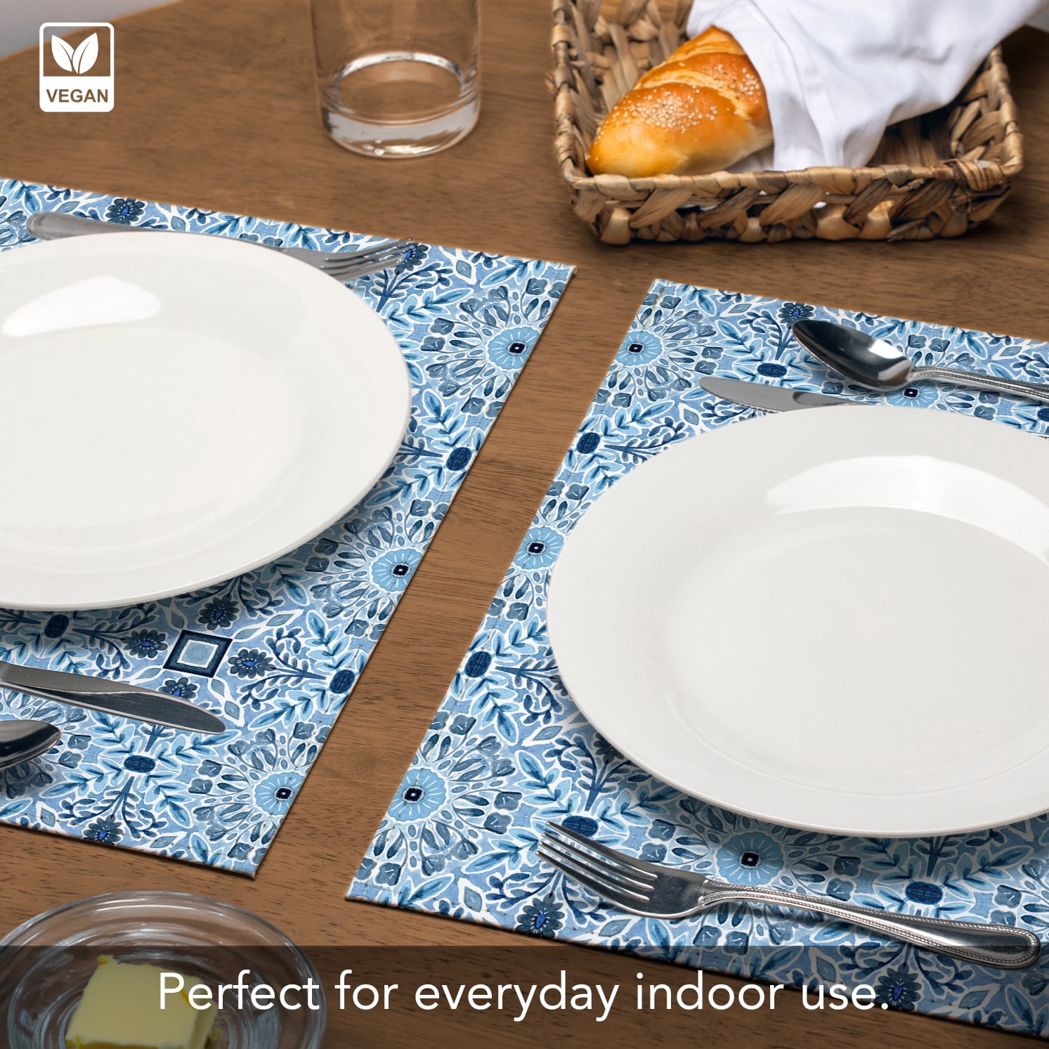 Luxurious Geo Floral Vegan Leather Placemats 4 Pack Look and Feel of Genuine Leather Infused with Copper