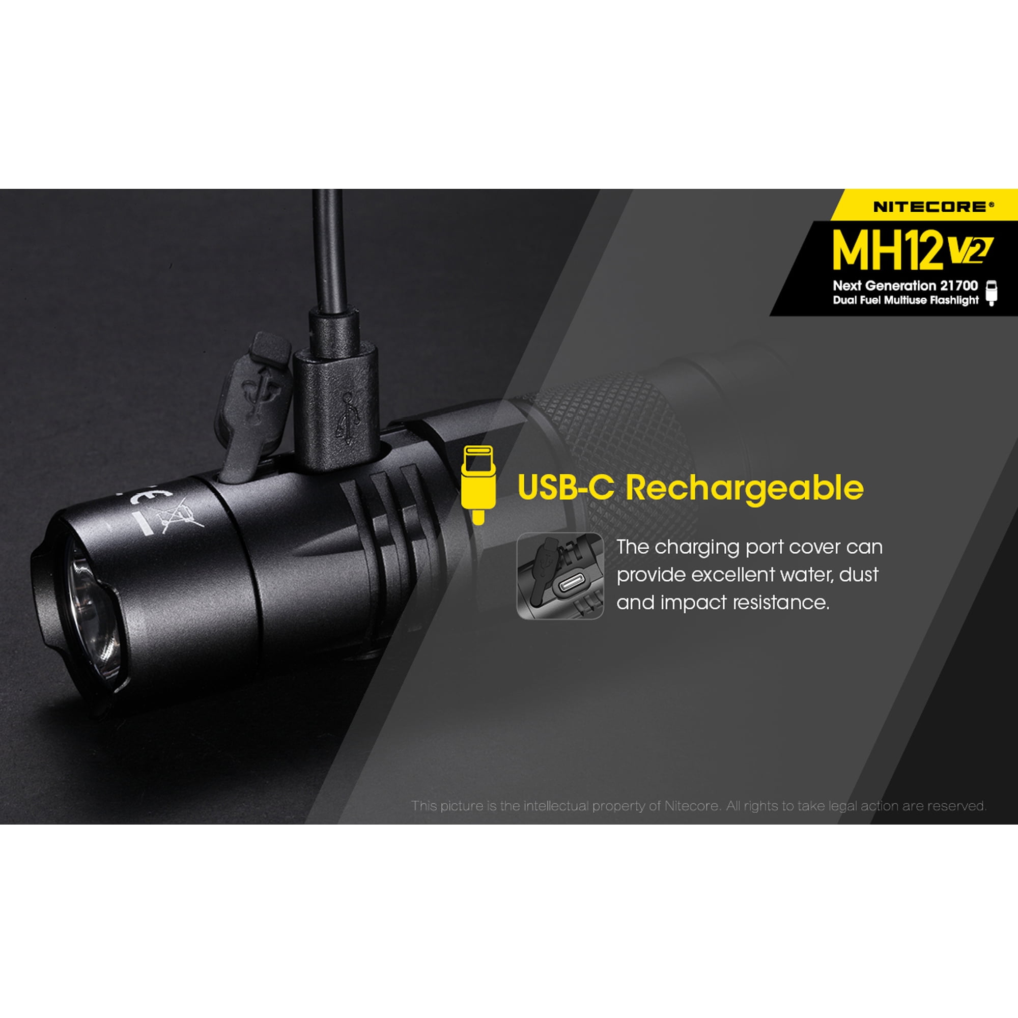 NITECORE MH12 v2 1200 Lumen USB-C Rechargeable Flashlight with 5000mAh Battery and LumenTac Battery Case