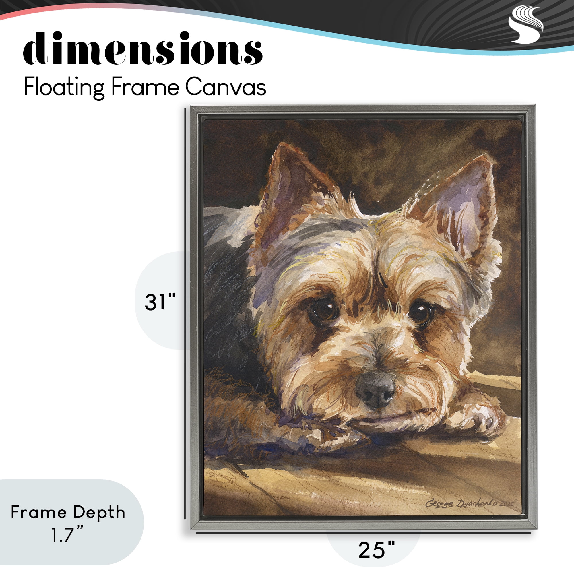 Stupell Industries Yorkshire Terrier Portrait Gray Framed Floater Canvas Wall Art, design by George Dyachenko