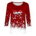 thumbnail image 4 of Puntoco Blusa de manga 3/4 con cuello redondo y estampado navideño para mujer, 4 of 5