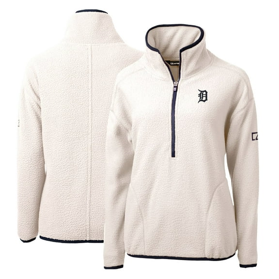 Women's Cutter & Buck White/Navy Detroit Tigers Cascade Eco Sherpa Fleece Quarter-Zip Pullover Jacket