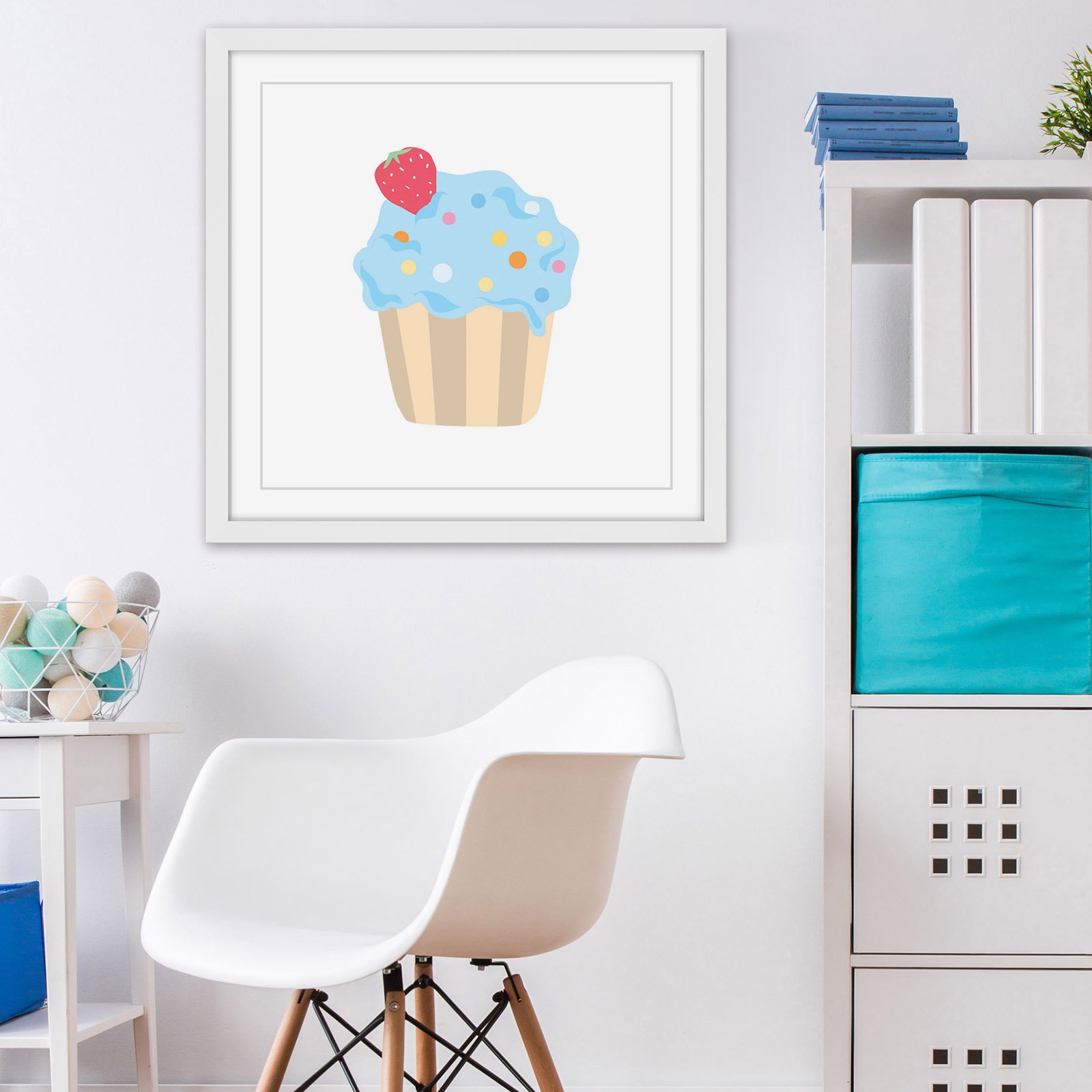Marmont Hill "Blue Cupcake" by Diana Alcala Framed Painting Print