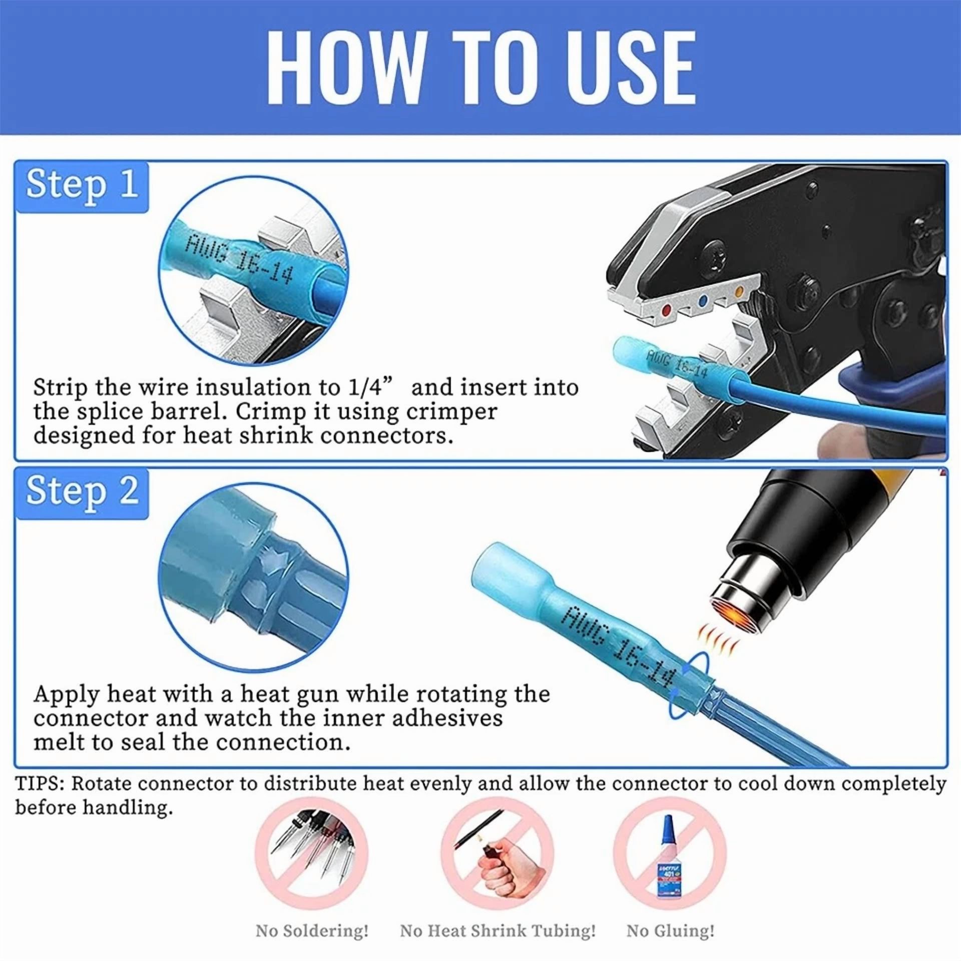 BUTTERFLY- 200X Heat Shrink Butt Splice Wire Connector Insulated Waterproof Crimp Terminals