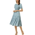 thumbnail image 4 of INSPIRE CHIC Women's Smocked Tiered Dress Round Neck Elastic Puff Short Sleeve Casual A-Line Dress XL Blue, 4 of 6