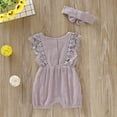 thumbnail image 4 of URMAGIC Baby Girls Lace Romper Set Ruffle Sleeve Solid Color Onesie with Headband 0-24 Months, 4 of 8