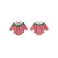 thumbnail image 2 of BemeyourBBs Newborn Baby Girl Christmas Outfit Smocked Bubble Romper Plaid Letter Embroidery Long Sleeve Bodysuit Xmas Clothes, 2 of 9
