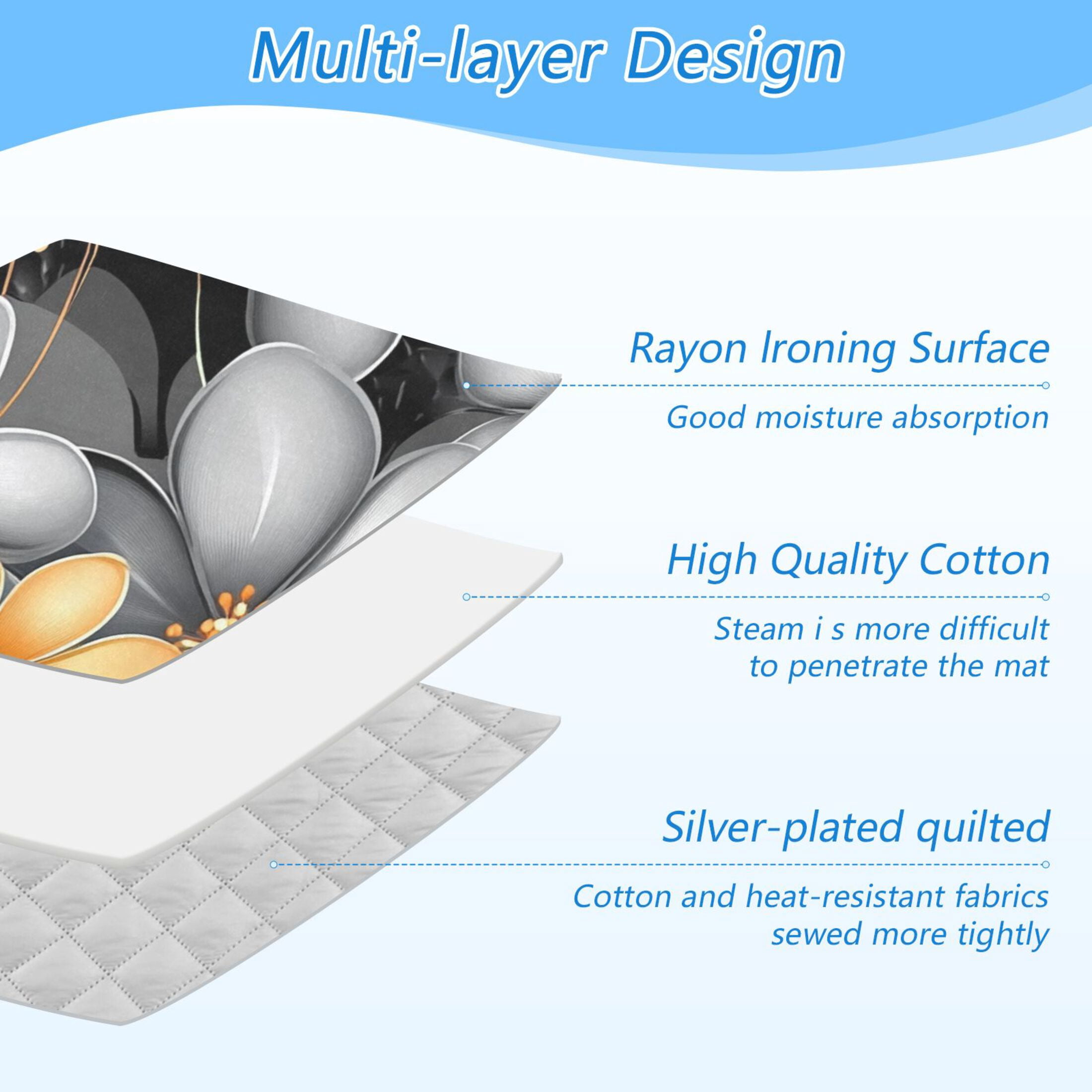 Silver and Orange Flower Ironing Mat Blanket for Table Top Travel Portable Ironing Board Pad 47.2x27.6 Inch
