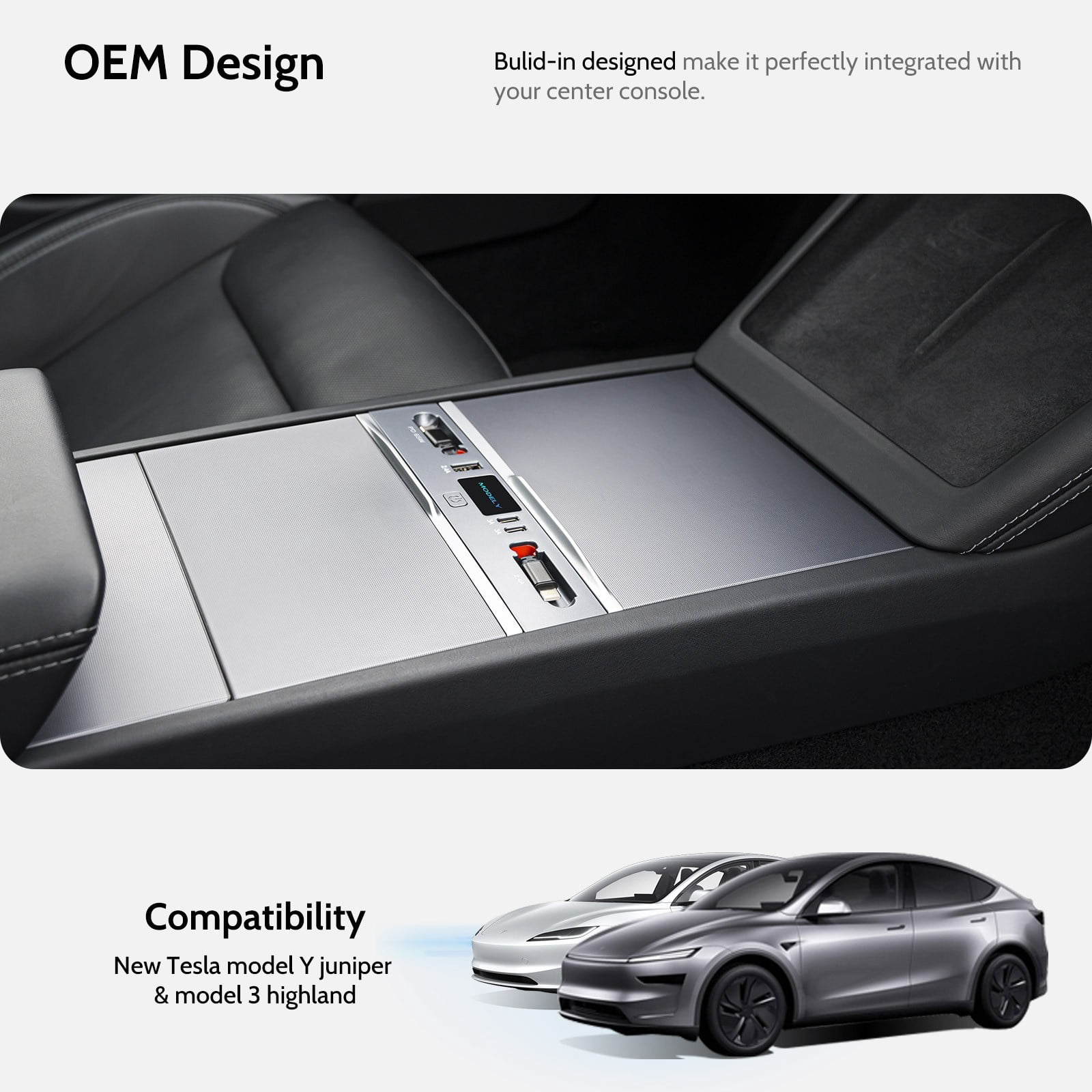 Mowlicas 125W Max Retractable USB Hub, Tesla New Model Y Juniper (2026/2025) Accessories, Super Fast Charger Up 65W for MacBook Pro/Air/iPhone 16/15/Samsung Series, 5 in 1 Docking Station