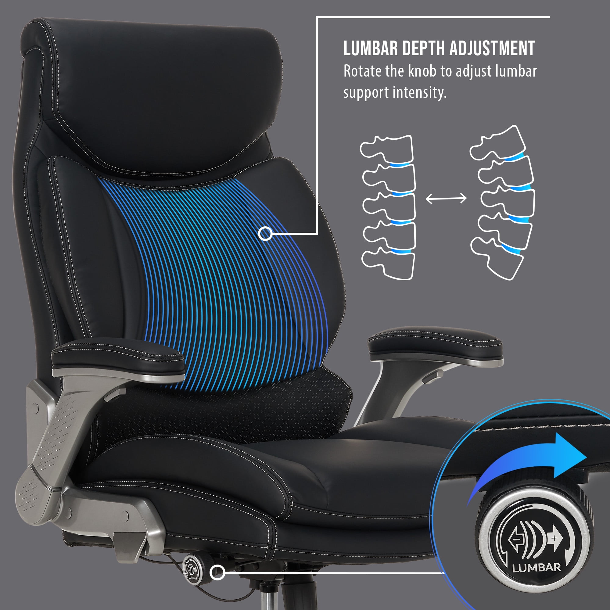 Shaq Tarvos Premium Ergonomic Big & Tall Office Chair, PureSoft Upholstery with Height Adjustable and Flip-Up Arms, Black