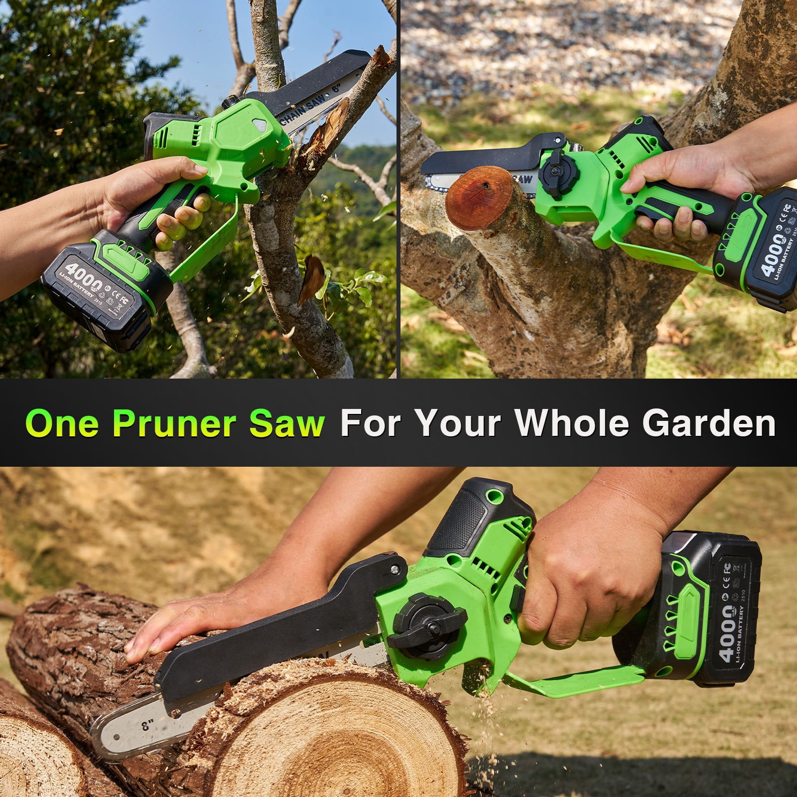 Taskstar  8 Inch & 6 Inch Cordless Electric Mini  Chainsaw ,2*4.0Ah Batteries,1000W Brushless Handheld Saw Tree Branch Trimming Wood Cutting