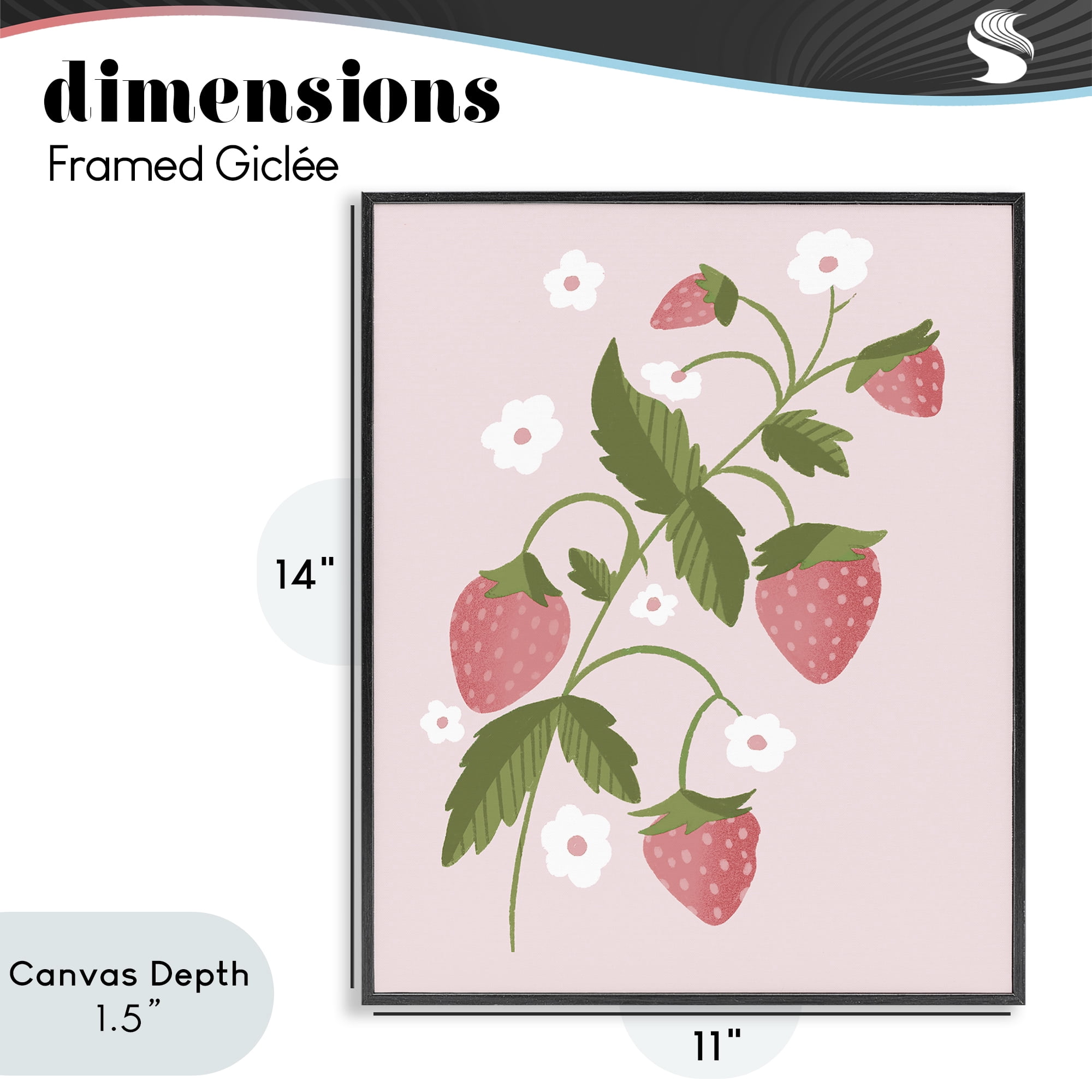 Stupell Industries Pastel Strawberries Branch Black Framed Giclee Art, design by Paige Sredenschek