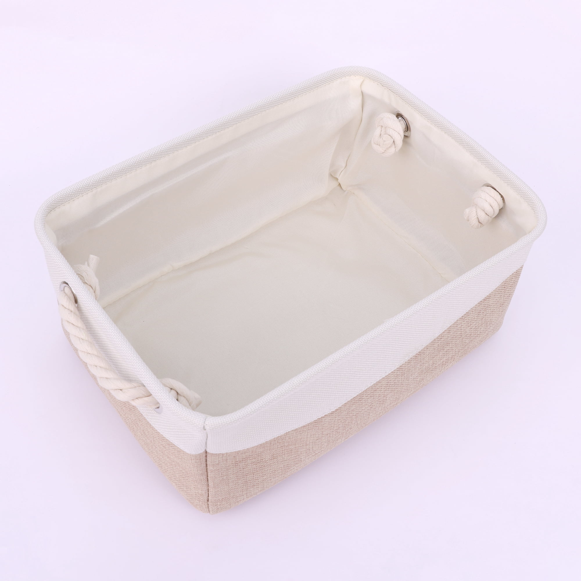 Unique Bargains Storage Bin with Handle Fabric Cube Khaki/White 14*10*6.5in
