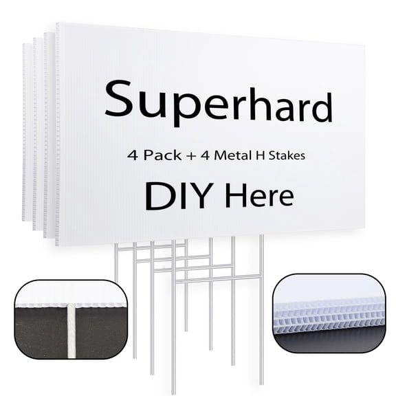 Reble Blank Corrugated Plastic Signs 17x12 Inch 4 Pack, White Lawn Yard Sign with H Shape Stakes for Custom Writing, Events, Advertising, Political Campaigns, White