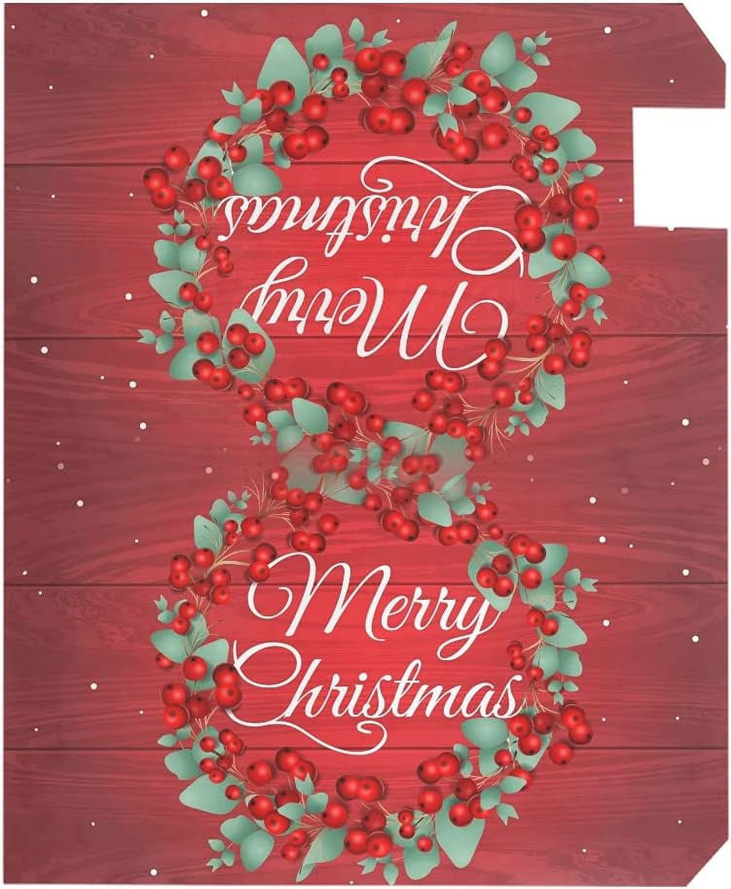 Merry Christmas Wreath Red Magnetic Mailbox Cover for Standard Mailboxes